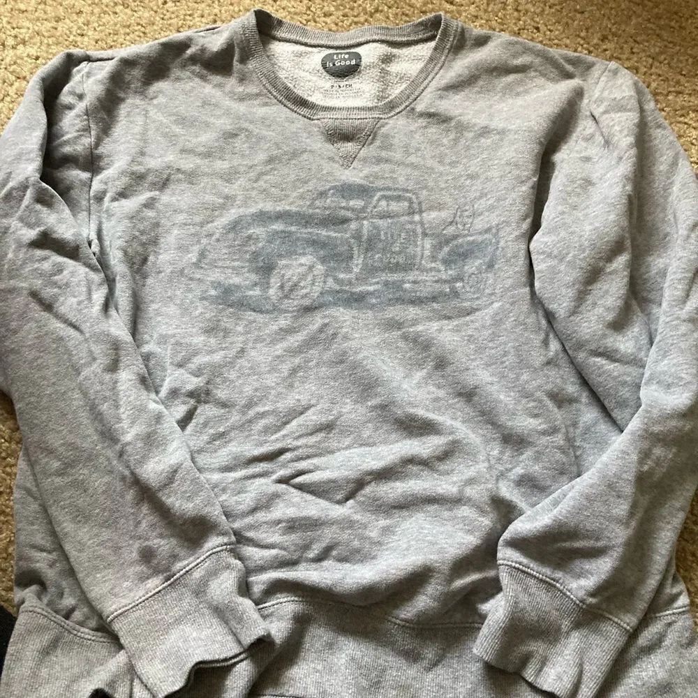 Womens Life is Good Dog and Truck Gray Sweatshirt